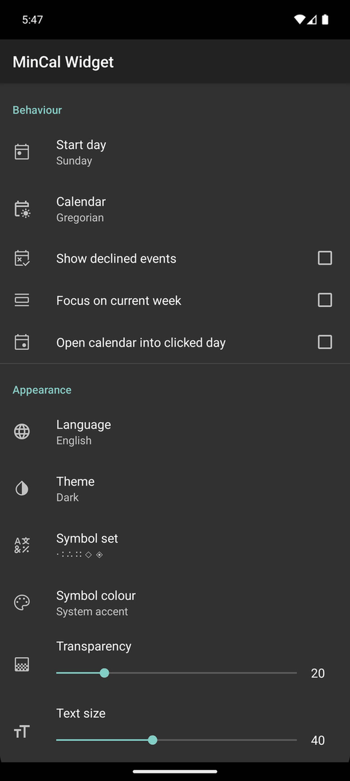 MinCal Widget screenshot