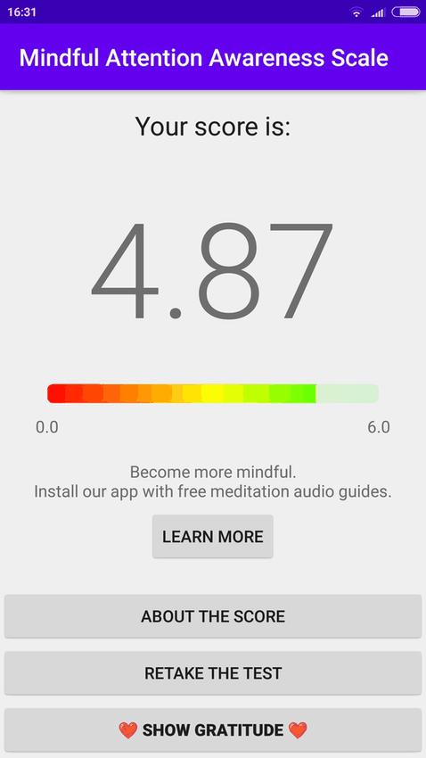 Mindful Attention Awareness Scale screenshot