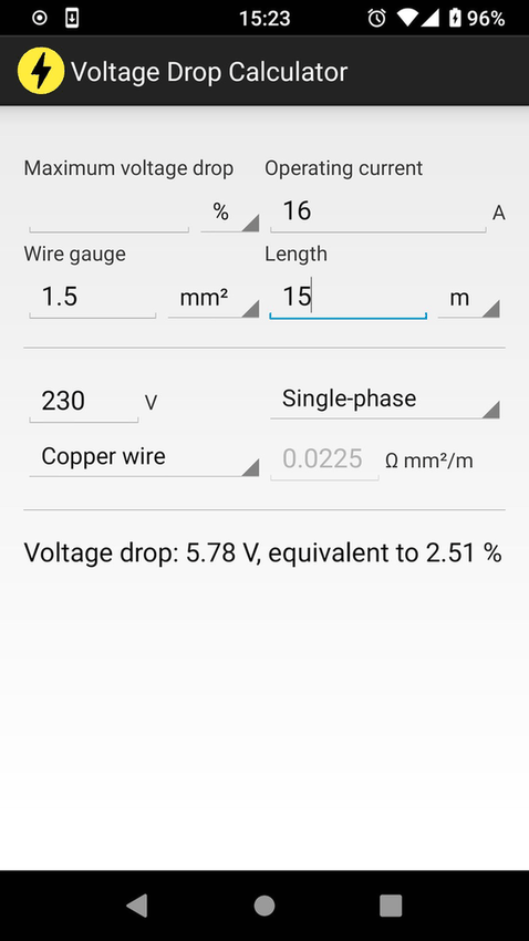 Voltage Drop Calculator screenshot