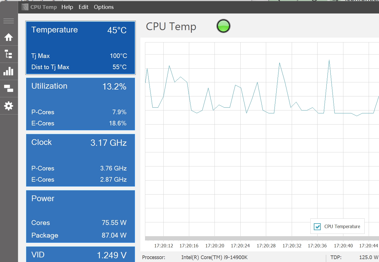 Live CPU temp tracker screenshot