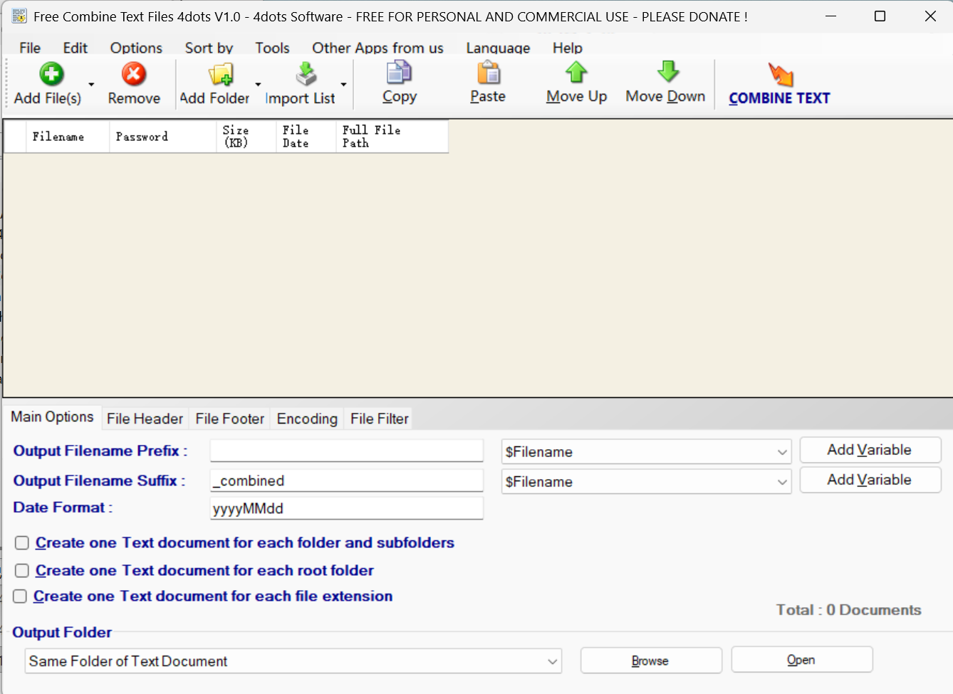 Free Combine Text Files 4dots screenshot