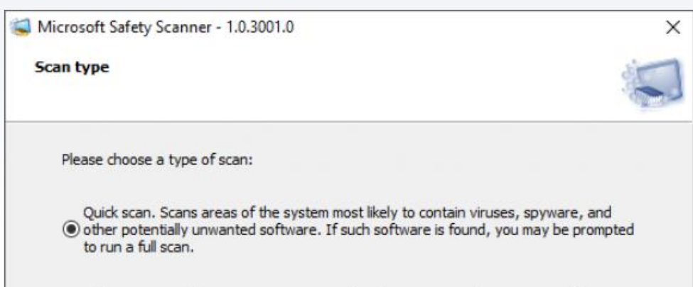 Microsoft Safety Scanner screenshot