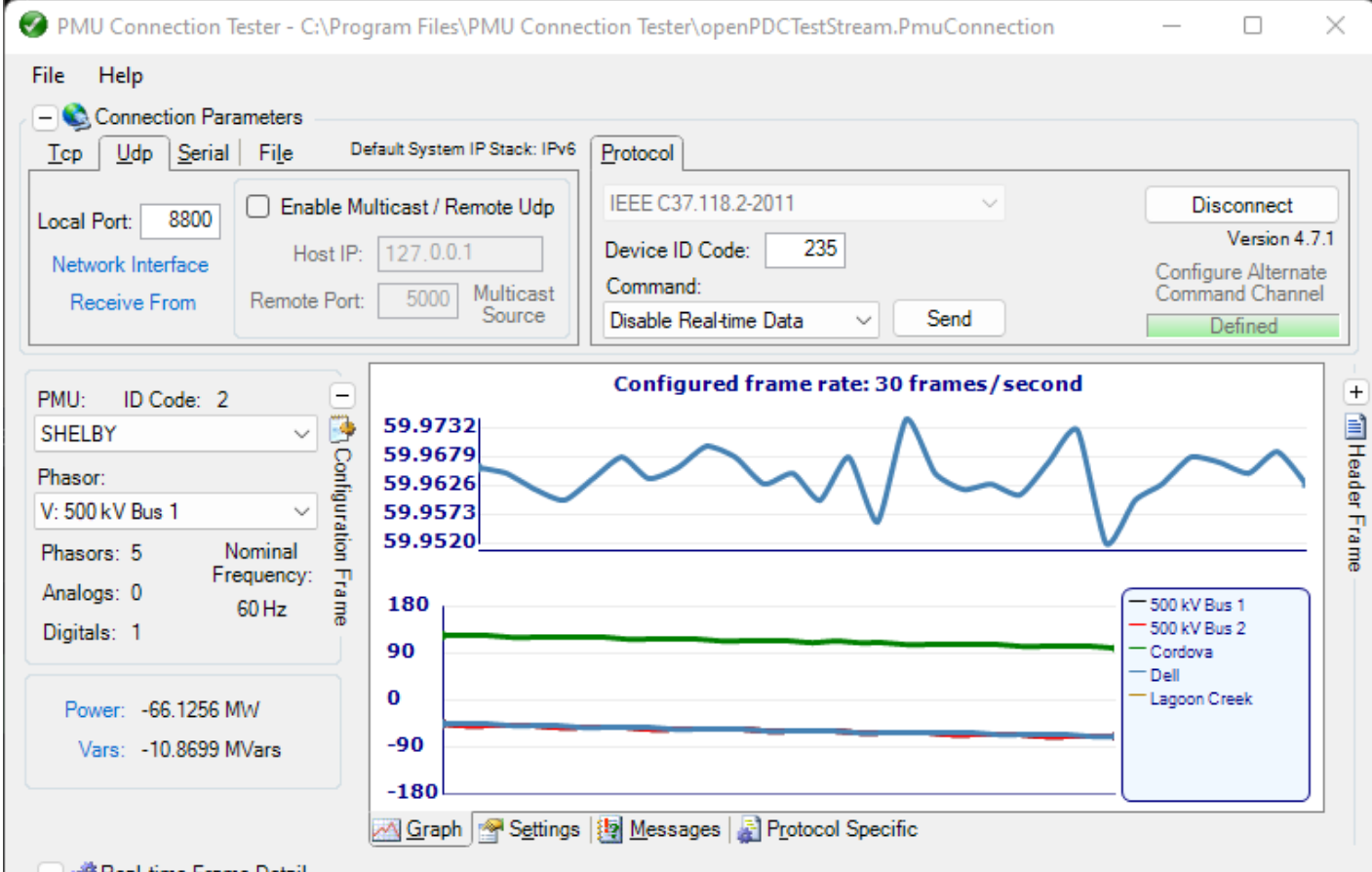 PMU Connection Tester screenshot