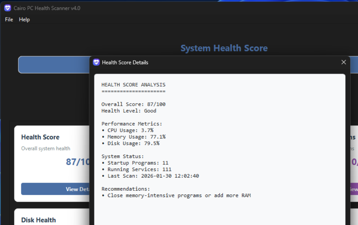 Cairo PC Health Scanner screenshot