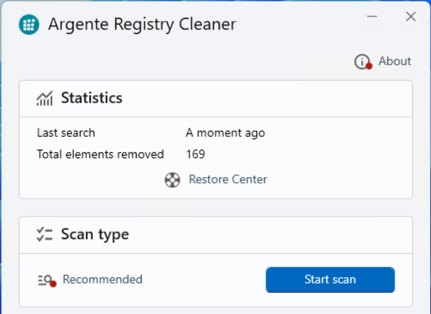 Argente Registry Cleaner screenshot