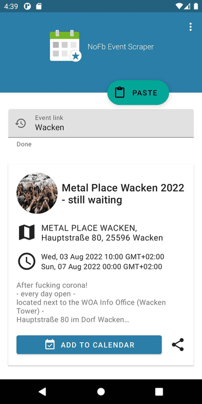 NoFb Event Scraper screenshot