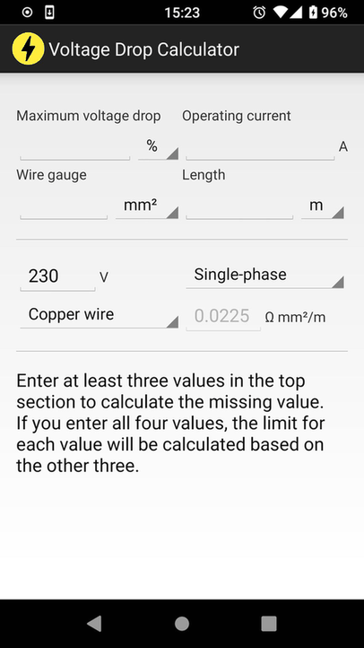 Voltage Drop Calculator screenshot