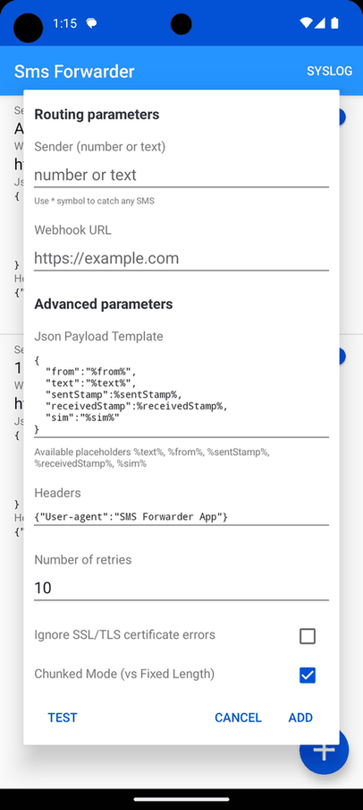 SMS to URL Forwarder screenshot