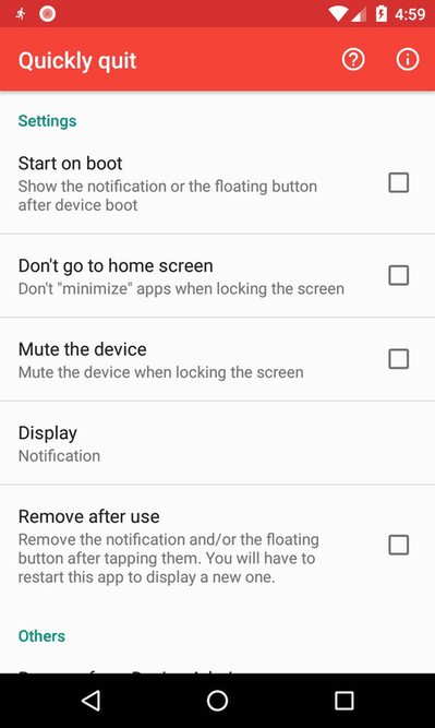 Quickly quit screenshot