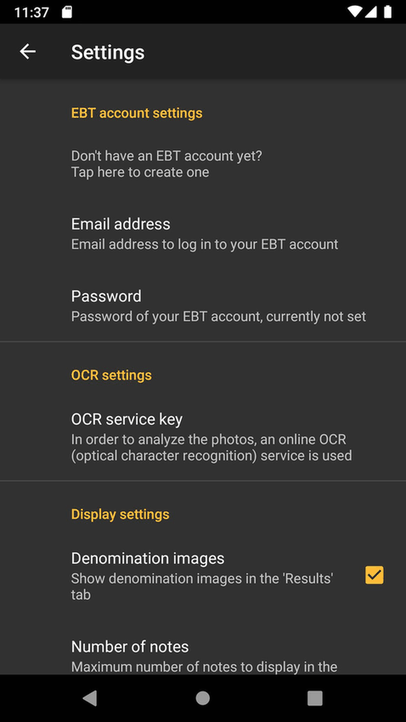 EBT New Note screenshot