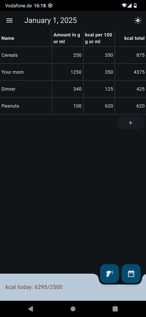 Calorimeter screenshot
