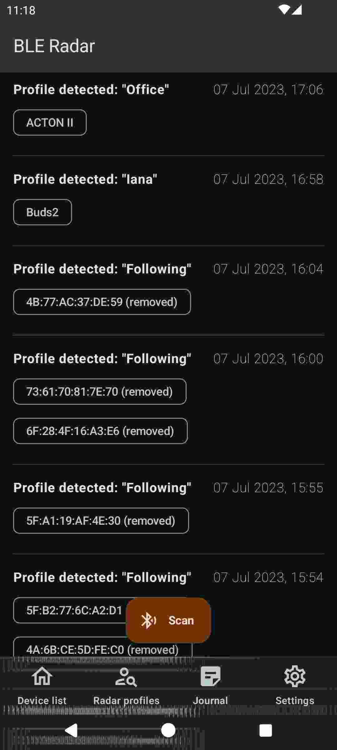 BLE Radar screenshot
