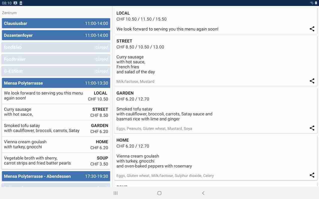 ETH UZH canteens Zürich screenshot