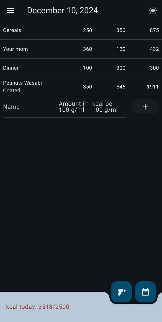 Calorimeter screenshot