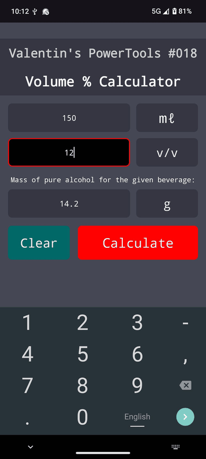 Volume Percent Calcul screenshot