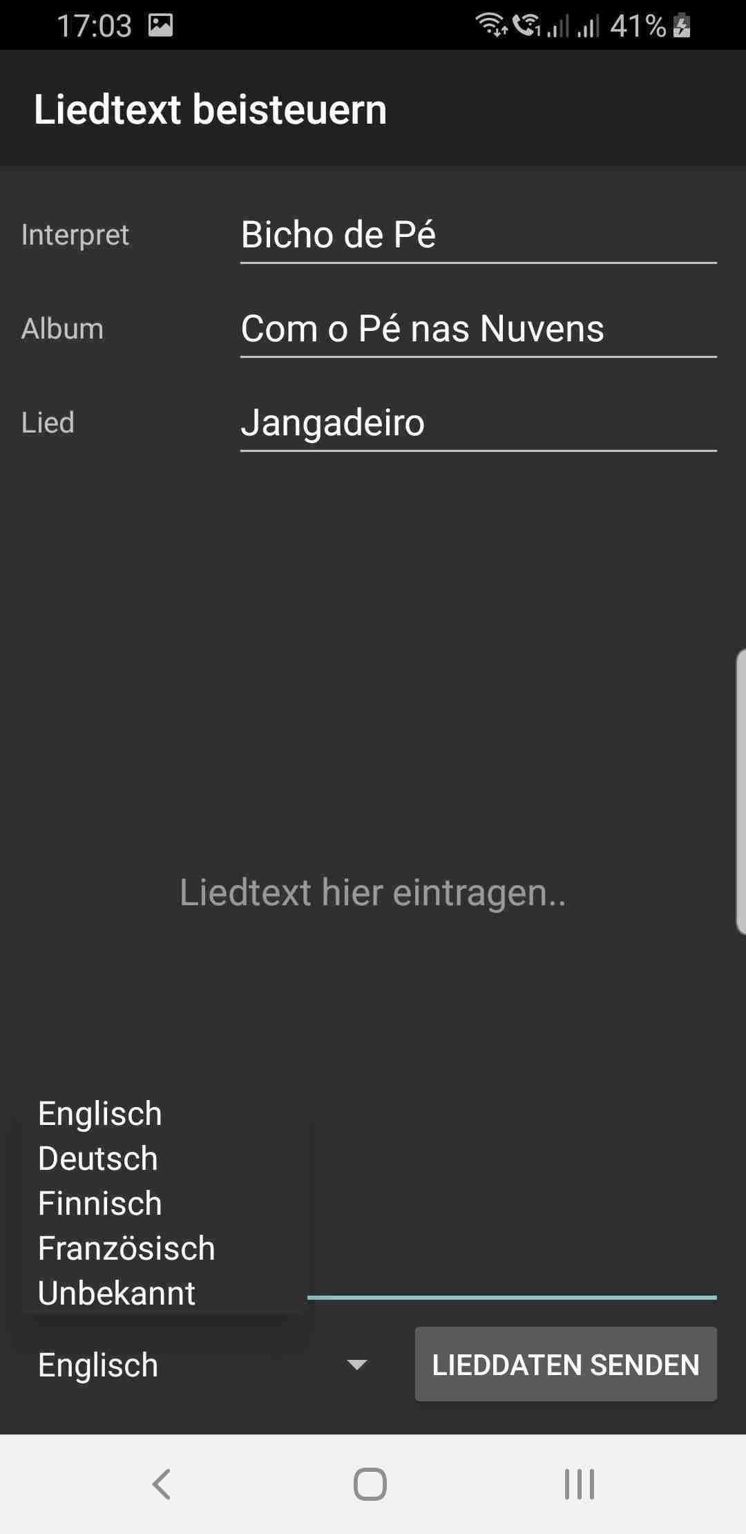 Forro Lyrics screenshot