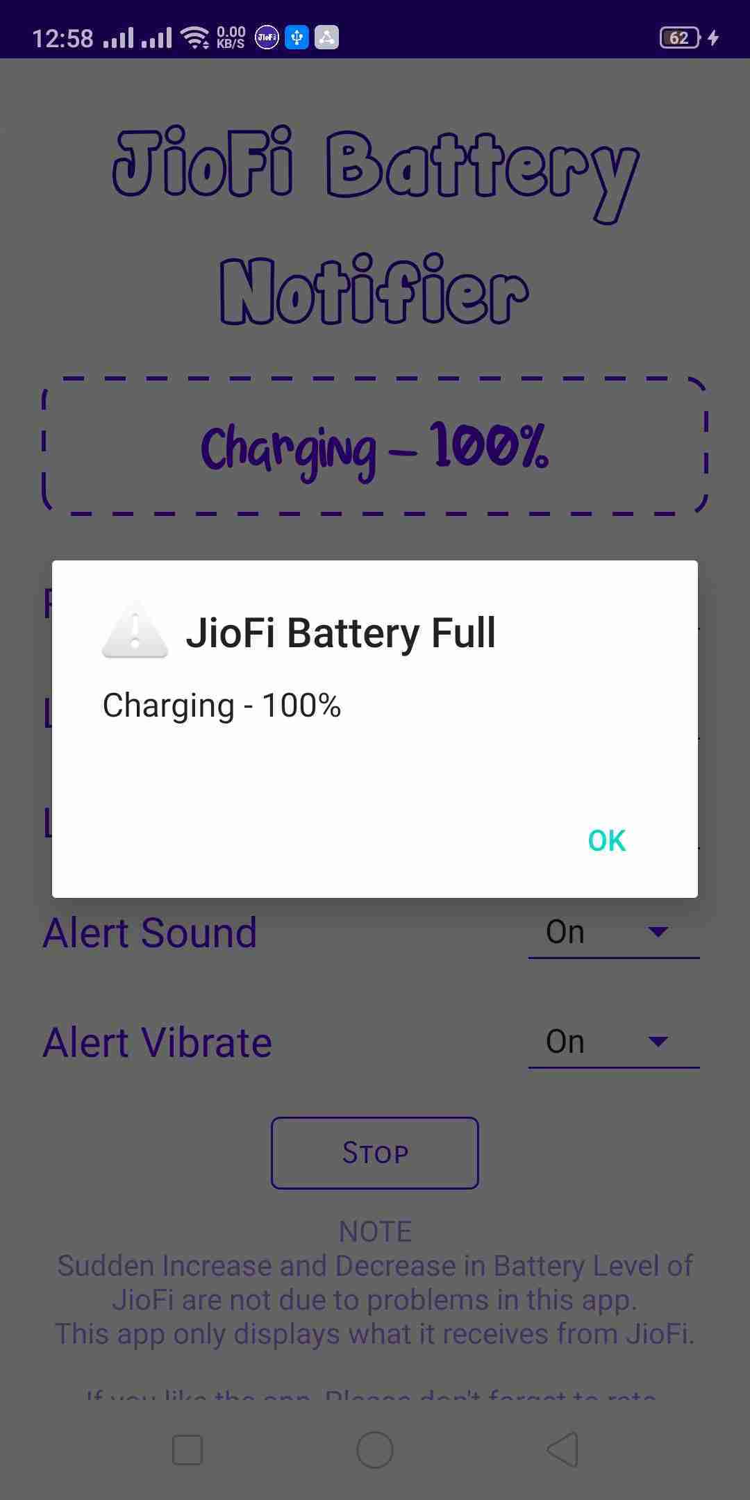 JioFi Battery Notifier screenshot