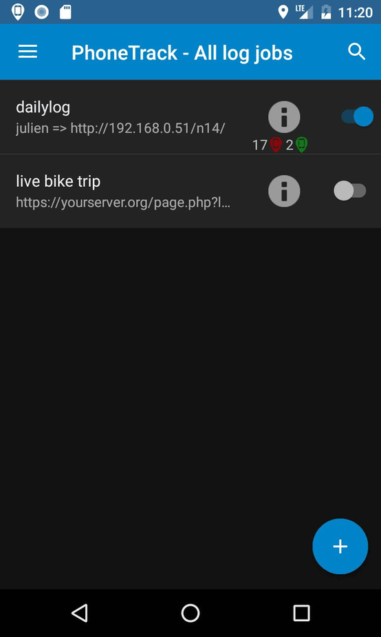 PhoneTrack screenshot