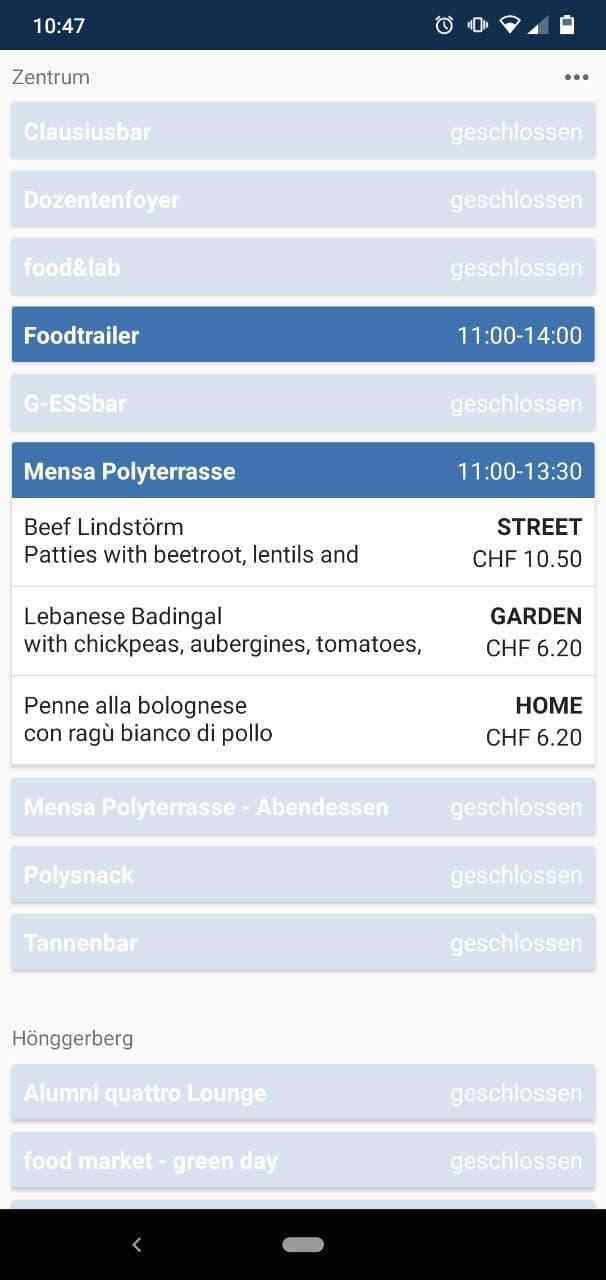 ETH UZH canteens Zürich screenshot