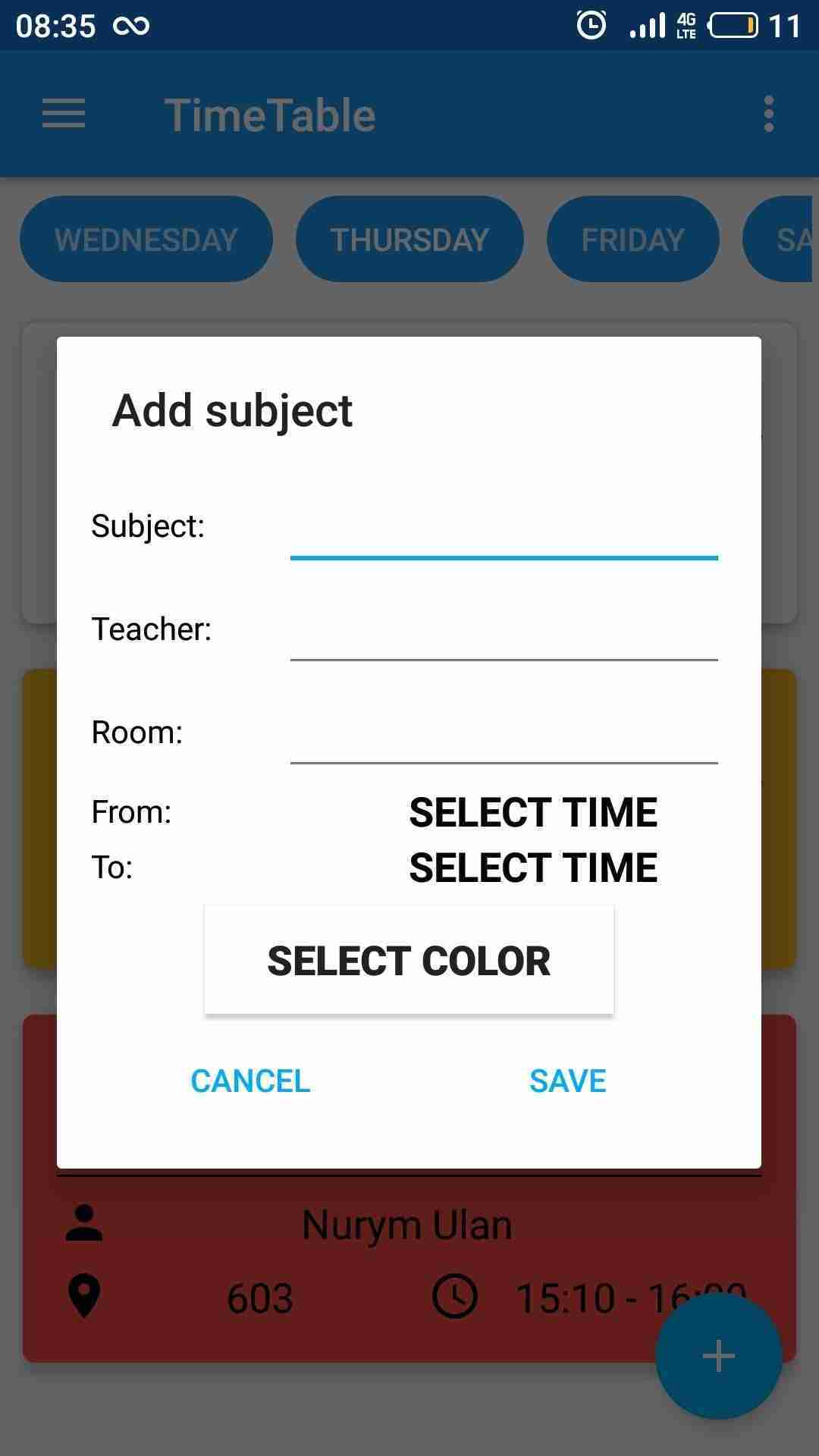 Timetable screenshot