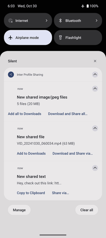 Inter Profile Sharing screenshot
