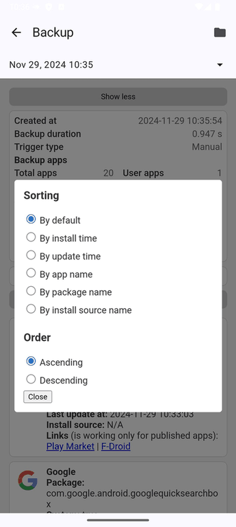AppListBackup screenshot