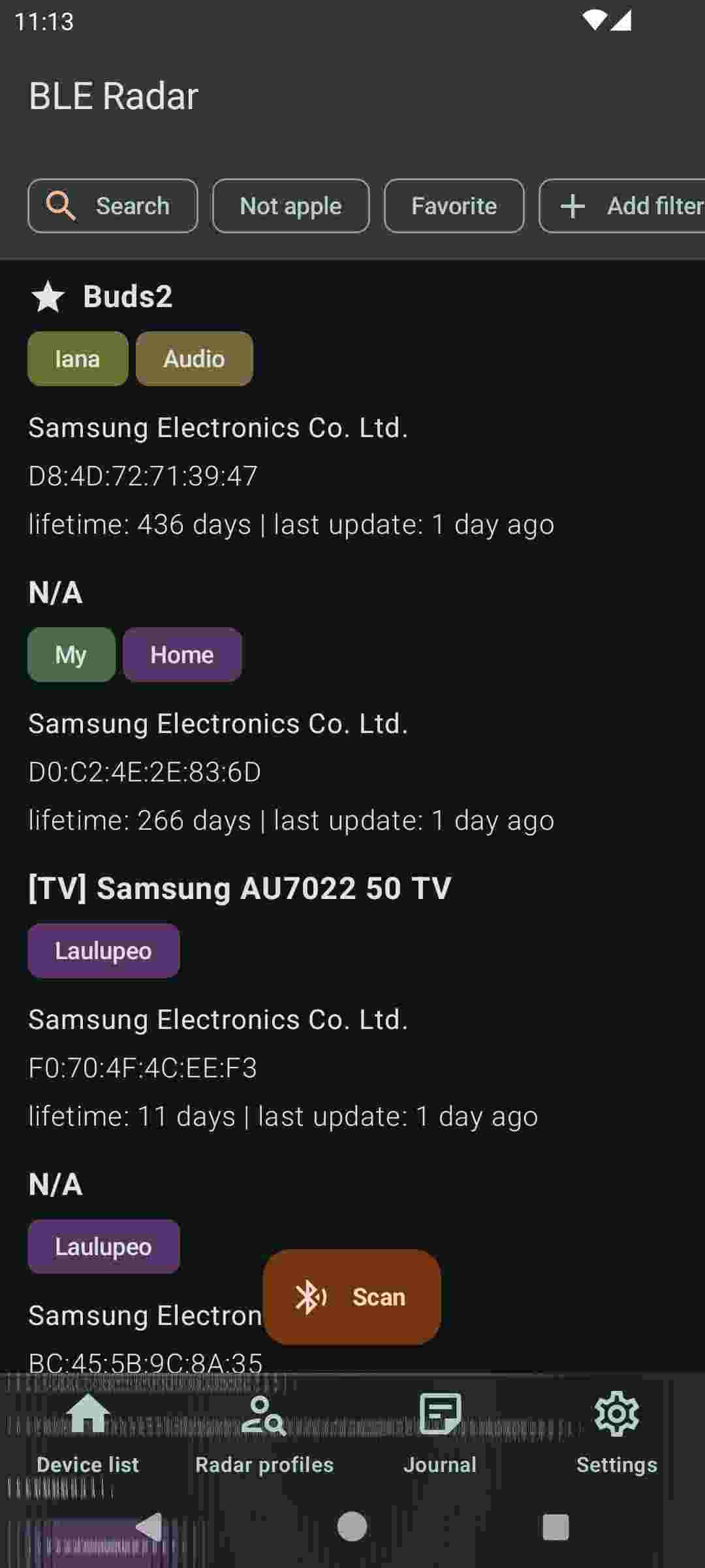 BLE Radar screenshot