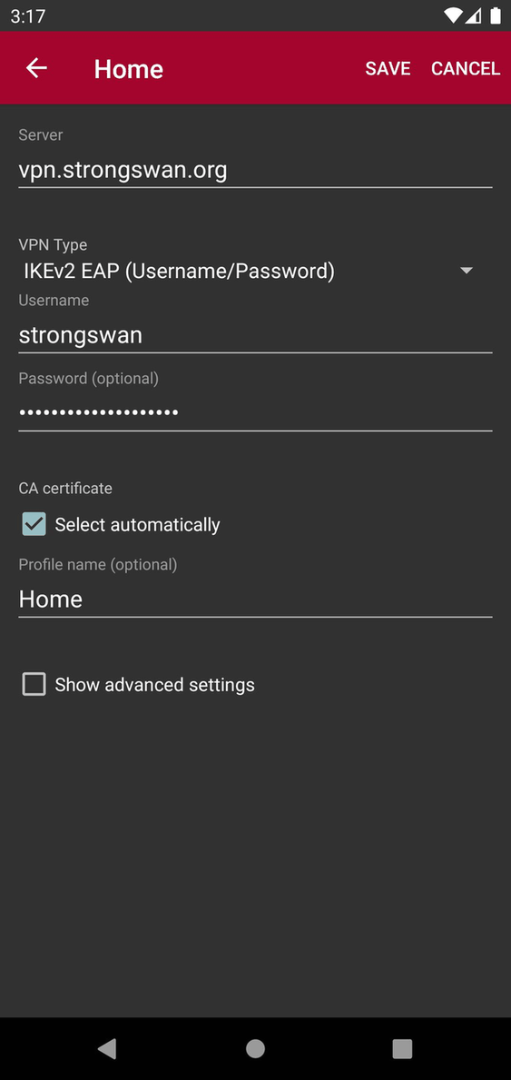 strongSwan VPN Client screenshot