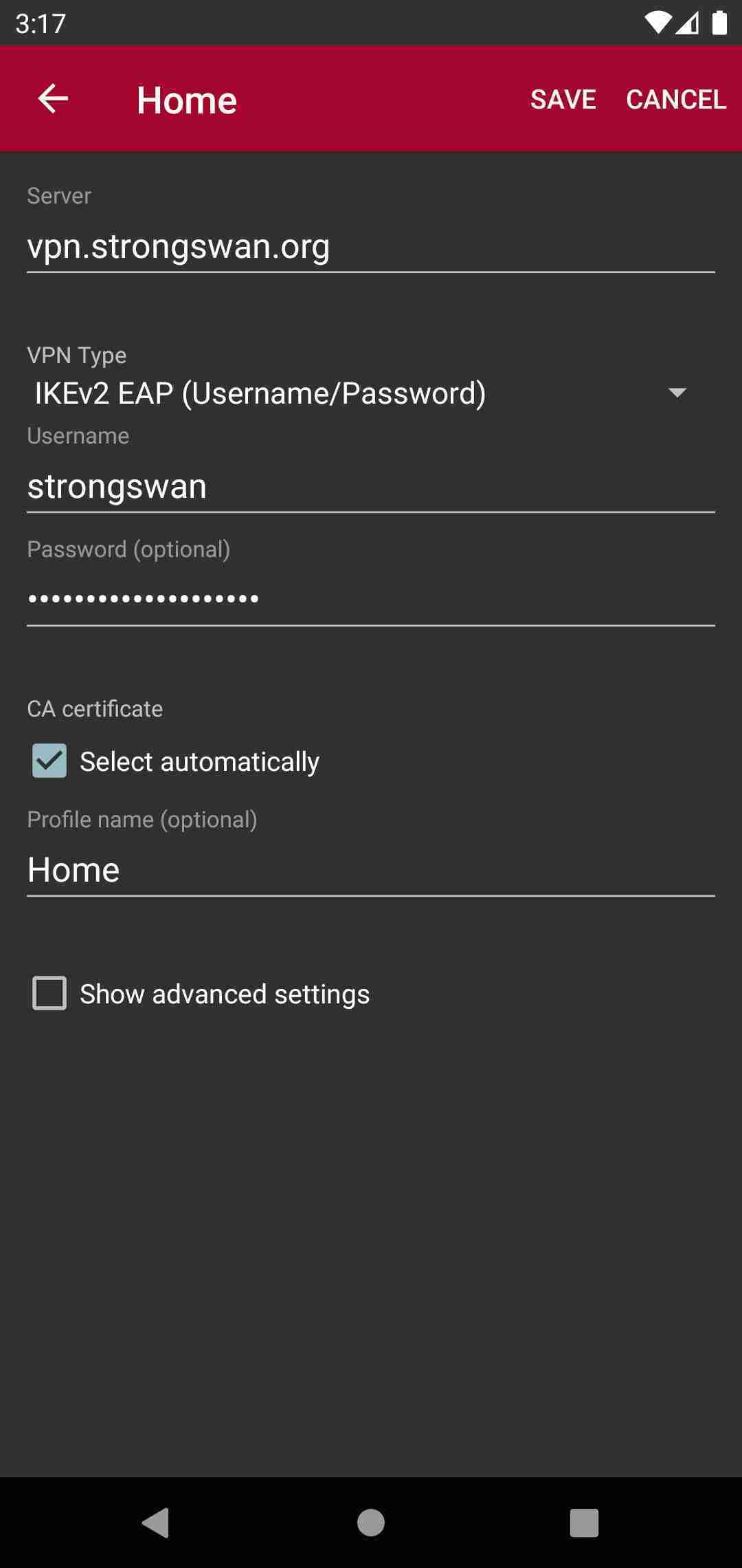 strongSwan VPN Client screenshot