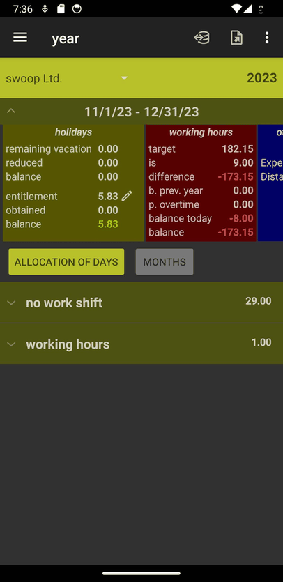 Working Time Account screenshot