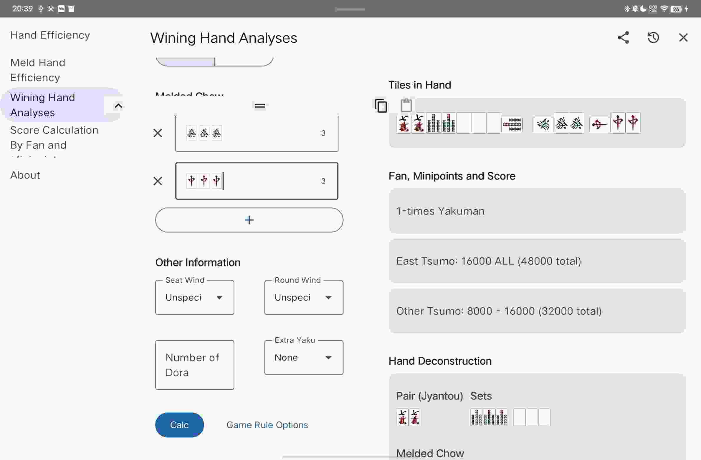 Riichi Mahjong Calculator screenshot