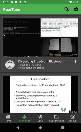 Thorium a PeerTube client screenshot