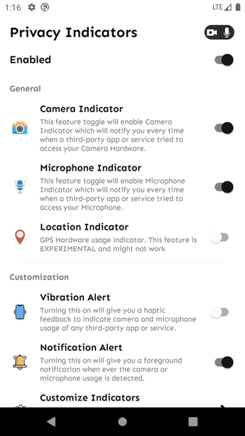 Privacy Indicators screenshot