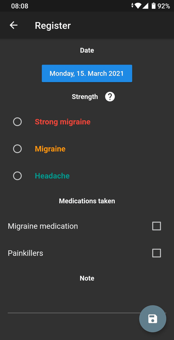 Migraine Log screenshot