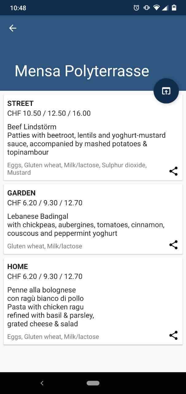 ETH UZH canteens Zürich screenshot