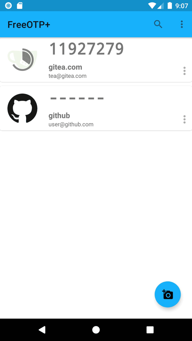 FreeOTP+ screenshot