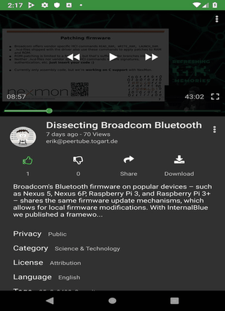 Thorium a PeerTube client screenshot