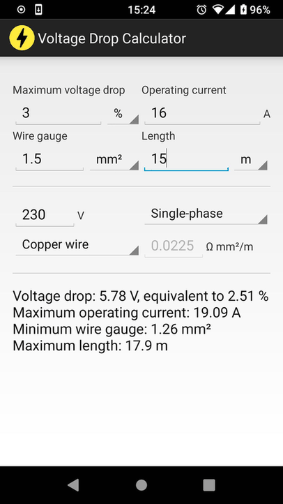 Voltage Drop Calculator screenshot