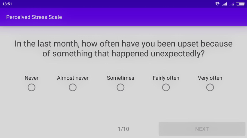 Perceived Stress Scale screenshot