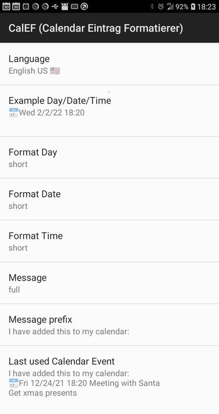 CalEF (Calendar Entry Formatter) screenshot