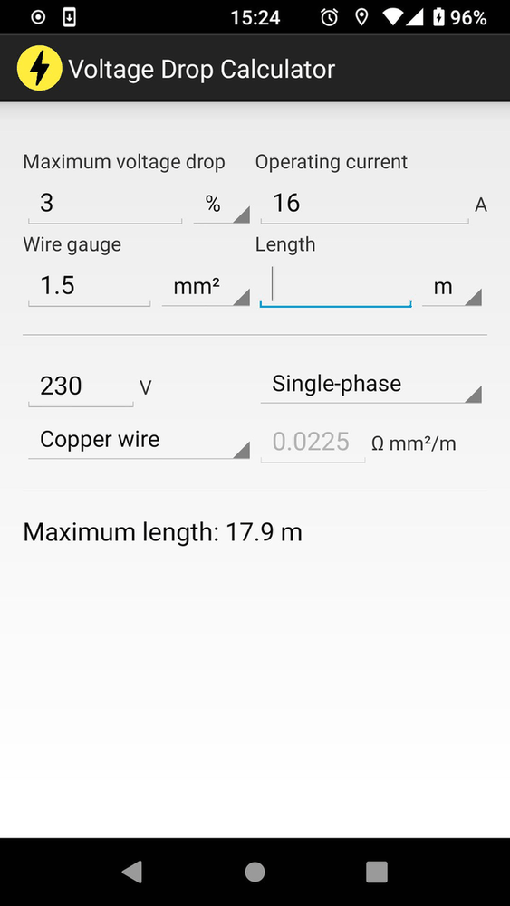 Voltage Drop Calculator screenshot