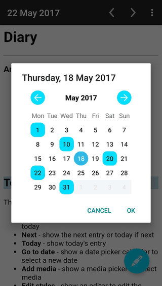 Diary screenshot