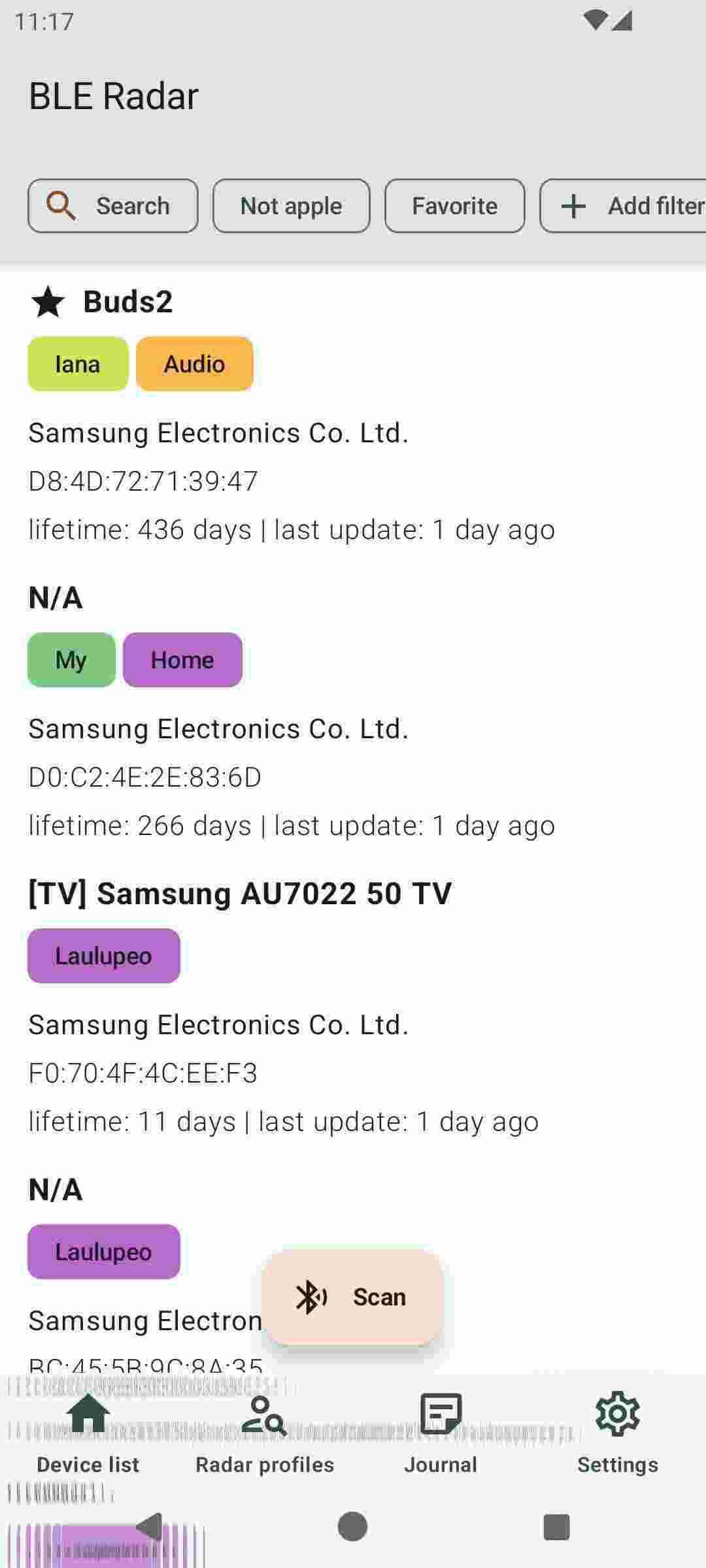 BLE Radar screenshot