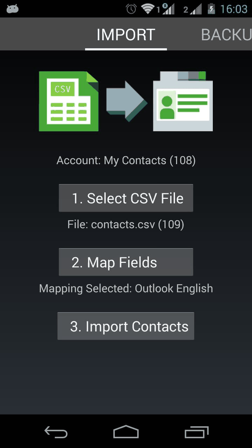 Contacts Import screenshot