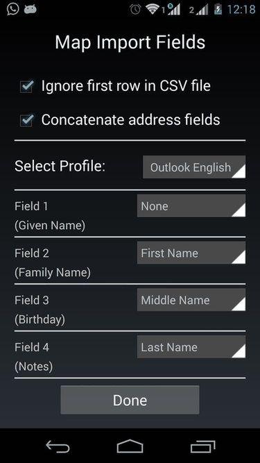 Contacts Import screenshot