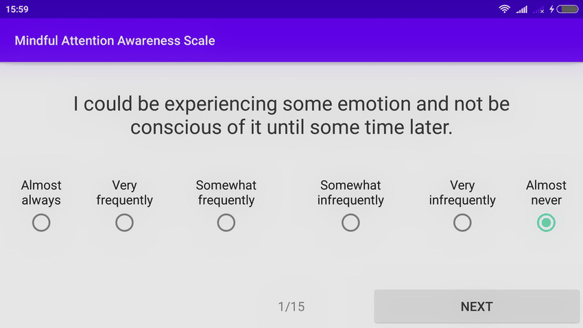 Mindful Attention Awareness Scale screenshot
