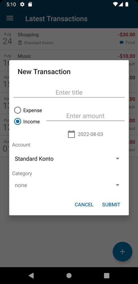 Finance Manager (PFA) screenshot