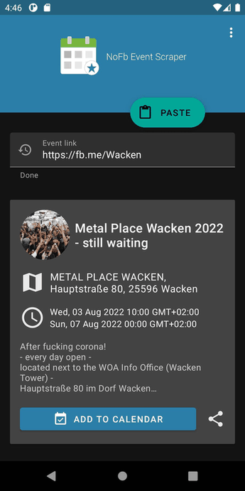 NoFb Event Scraper screenshot